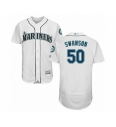 Men's Seattle Mariners #50 Erik Swanson White Home Flex Base Authentic Collection Baseball Player Jersey