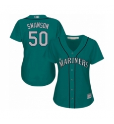 Women's Seattle Mariners #50 Erik Swanson Authentic Teal Green Alternate Cool Base Baseball Player Jersey