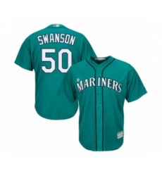 Youth Seattle Mariners #50 Erik Swanson Authentic Teal Green Alternate Cool Base Baseball Player Jersey