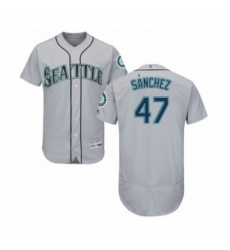 Men's Seattle Mariners #47 Ricardo Sanchez Grey Road Flex Base Authentic Collection Baseball Player Jersey