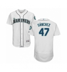 Men's Seattle Mariners #47 Ricardo Sanchez White Home Flex Base Authentic Collection Baseball Player Jersey Men's Seattle Mariners #47 Ricardo Sanchez White Home Flex Base Authentic Collection Baseball Player Jersey