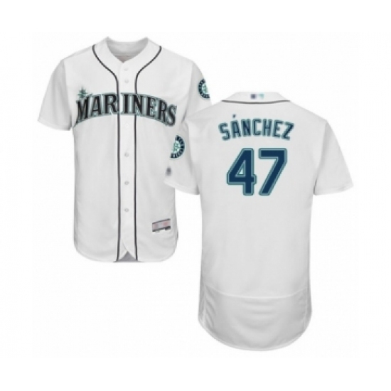 Men's Seattle Mariners #47 Ricardo Sanchez White Home Flex Base Authentic Collection Baseball Player Jersey Men's Seattle Mariners #47 Ricardo Sanchez White Home Flex Base Authentic Collection Baseball Player Jersey