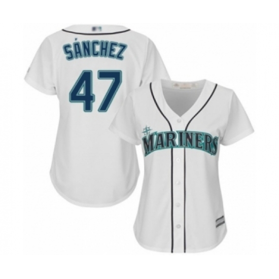 Women's Seattle Mariners #47 Ricardo Sanchez Authentic White Home Cool Base Baseball Player Jersey Women's Seattle Mariners #47 Ricardo Sanchez Authentic White Home Cool Base Baseball Player Jersey