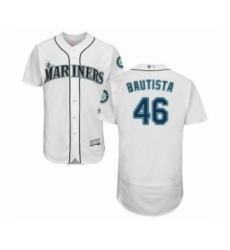 Men's Seattle Mariners #46 Gerson Bautista White Home Flex Base Authentic Collection Baseball Player Jersey Men's Seattle Mariners #46 Gerson Bautista White Home Flex Base Authentic Collection Baseball Player Jersey
