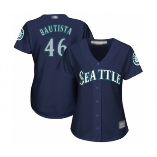 Women's Seattle Mariners #46 Gerson Bautista Authentic Navy Blue Alternate 2 Cool Base Baseball Player Jersey Women's Seattle Mariners #46 Gerson Bautista Authentic Navy Blue Alternate 2 Cool Base Baseball Player Jersey