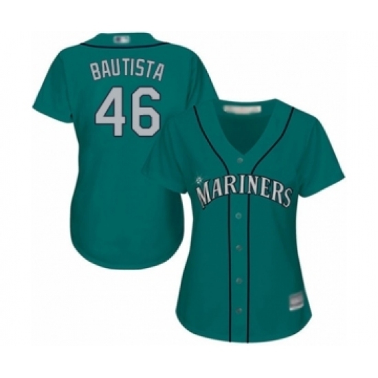 Women's Seattle Mariners #46 Gerson Bautista Authentic Teal Green Alternate Cool Base Baseball Player Jersey Women's Seattle Mariners #46 Gerson Bautista Authentic Teal Green Alternate Cool Base Baseball Player Jersey