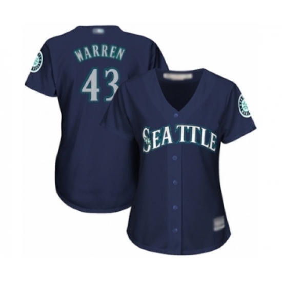 Women's Seattle Mariners #43 Art Warren Authentic Navy Blue Alternate 2 Cool Base Baseball Player Jersey Women's Seattle Mariners #43 Art Warren Authentic Navy Blue Alternate 2 Cool Base Baseball Player Jersey