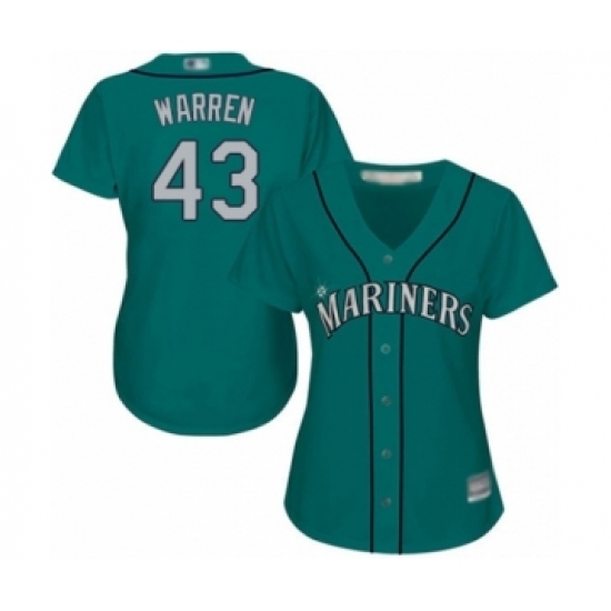 Women's Seattle Mariners #43 Art Warren Authentic Teal Green Alternate Cool Base Baseball Player Jersey Women's Seattle Mariners #43 Art Warren Authentic Teal Green Alternate Cool Base Baseball Player Jersey