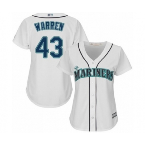 Women's Seattle Mariners #43 Art Warren Authentic White Home Cool Base Baseball Player Jersey Women's Seattle Mariners #43 Art Warren Authentic White Home Cool Base Baseball Player Jersey