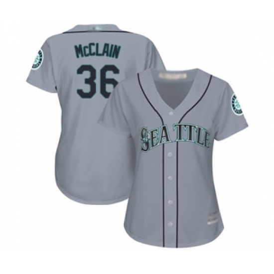 Women's Seattle Mariners #36 Reggie McClain Authentic Grey Road Cool Base Baseball Player Jersey Women's Seattle Mariners #36 Reggie McClain Authentic Grey Road Cool Base Baseball Player Jersey
