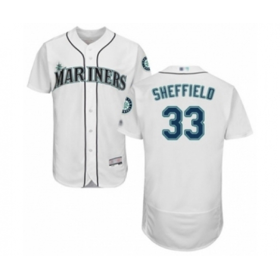 Men's Seattle Mariners #33 Justus Sheffield White Home Flex Base Authentic Collection Baseball Player Jersey Men's Seattle Mariners #33 Justus Sheffield White Home Flex Base Authentic Collection Baseball Player Jersey