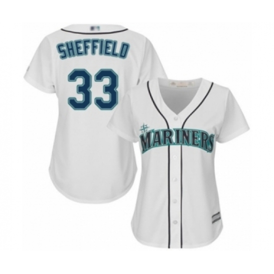 Women's Seattle Mariners #33 Justus Sheffield Authentic White Home Cool Base Baseball Player Jersey Women's Seattle Mariners #33 Justus Sheffield Authentic White Home Cool Base Baseball Player Jersey