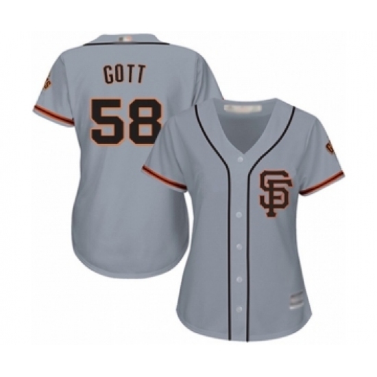 Women's San Francisco Giants #58 Trevor Gott Authentic Grey Road 2 Cool Base Baseball Player Jersey Women's San Francisco Giants #58 Trevor Gott Authentic Grey Road 2 Cool Base Baseball Player Jersey