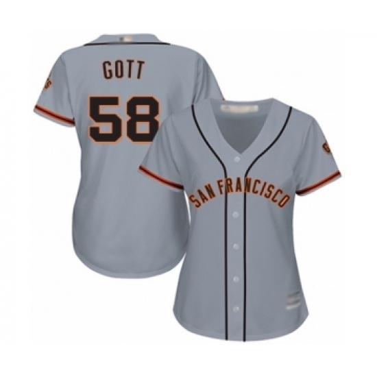 Women's San Francisco Giants #58 Trevor Gott Authentic Grey Road Cool Base Baseball Player Jersey Women's San Francisco Giants #58 Trevor Gott Authentic Grey Road Cool Base Baseball Player Jersey