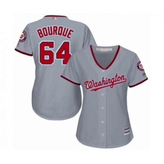 Women's Washington Nationals #64 James Bourque Authentic Grey Road Cool Base Baseball Player Jersey Women's Washington Nationals #64 James Bourque Authentic Grey Road Cool Base Baseball Player Jersey