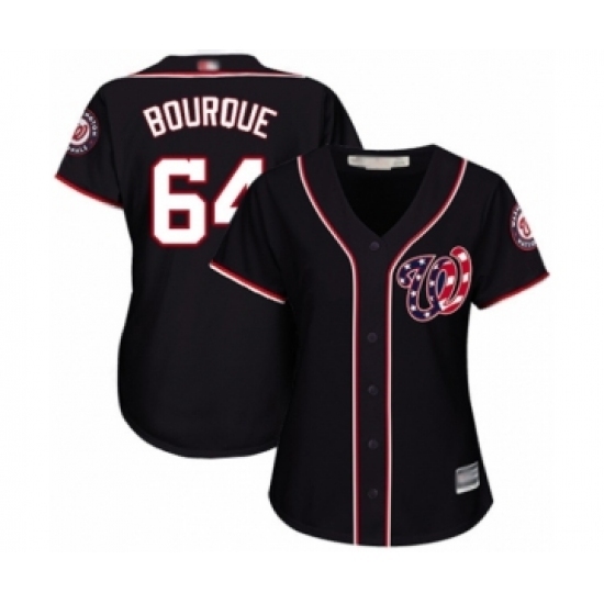 Women's Washington Nationals #64 James Bourque Authentic Navy Blue Alternate 2 Cool Base Baseball Player Jersey Women's Washington Nationals #64 James Bourque Authentic Navy Blue Alternate 2 Cool Base Baseball Player Jersey
