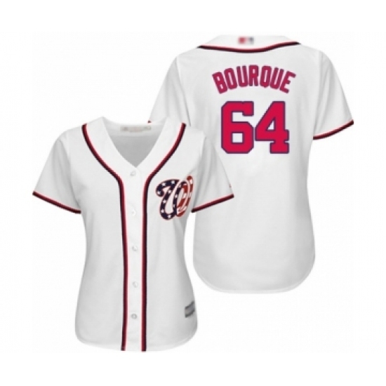 Women's Washington Nationals #64 James Bourque Authentic White Home Cool Base Baseball Player Jersey Women's Washington Nationals #64 James Bourque Authentic White Home Cool Base Baseball Player Jersey