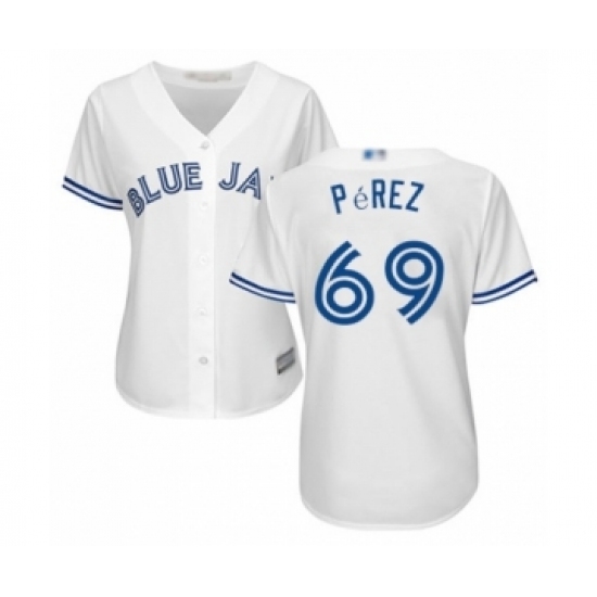 Women's Toronto Blue Jays #69 Hector Perez Authentic White Home Baseball Player Jersey Women's Toronto Blue Jays #69 Hector Perez Authentic White Home Baseball Player Jersey