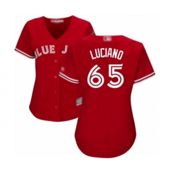 Women's Toronto Blue Jays #65 Elvis Luciano Authentic Scarlet Alternate Baseball Player Jersey Women's Toronto Blue Jays #65 Elvis Luciano Authentic Scarlet Alternate Baseball Player Jersey