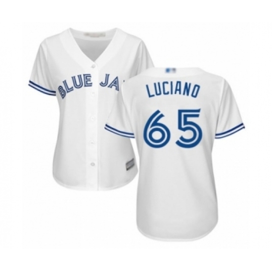 Women's Toronto Blue Jays #65 Elvis Luciano Authentic White Home Baseball Player Jersey Women's Toronto Blue Jays #65 Elvis Luciano Authentic White Home Baseball Player Jersey