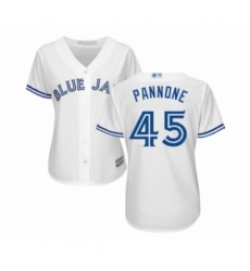 Women's Toronto Blue Jays #45 Thomas Pannone Authentic White Home Baseball Player Jersey Women's Toronto Blue Jays #45 Thomas Pannone Authentic White Home Baseball Player Jersey