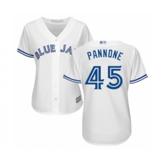Women's Toronto Blue Jays #45 Thomas Pannone Authentic White Home Baseball Player Jersey Women's Toronto Blue Jays #45 Thomas Pannone Authentic White Home Baseball Player Jersey
