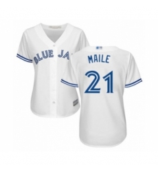 Women's Toronto Blue Jays #21 Luke Maile Authentic White Home Baseball Player Jersey Women's Toronto Blue Jays #21 Luke Maile Authentic White Home Baseball Player Jersey