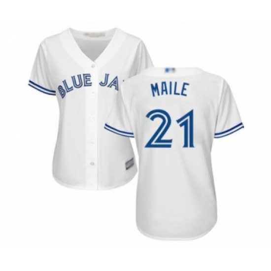 Women's Toronto Blue Jays #21 Luke Maile Authentic White Home Baseball Player Jersey Women's Toronto Blue Jays #21 Luke Maile Authentic White Home Baseball Player Jersey