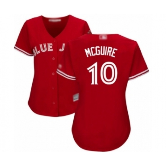 Women's Toronto Blue Jays #10 Reese McGuire Authentic Scarlet Alternate Baseball Player Jersey Women's Toronto Blue Jays #10 Reese McGuire Authentic Scarlet Alternate Baseball Player Jersey
