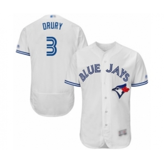 Men's Toronto Blue Jays #3 Brandon Drury White Home Flex Base Authentic Collection Baseball Player Jersey Men's Toronto Blue Jays #3 Brandon Drury White Home Flex Base Authentic Collection Baseball Player Jersey