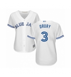 Women's Toronto Blue Jays #3 Brandon Drury Authentic White Home Baseball Player Jersey