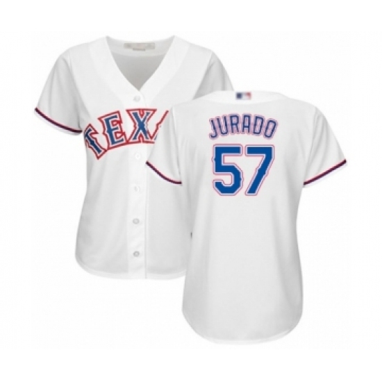 Women's Texas Rangers #57 Ariel Jurado Authentic White Home Cool Base Baseball Player Jersey Women's Texas Rangers #57 Ariel Jurado Authentic White Home Cool Base Baseball Player Jersey