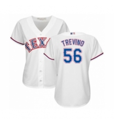 Women's Texas Rangers #56 Jose Trevino Authentic White Home Cool Base Baseball Player Jersey Women's Texas Rangers #56 Jose Trevino Authentic White Home Cool Base Baseball Player Jersey