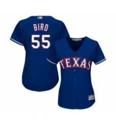 Women's Texas Rangers #55 Kyle Bird Authentic Royal Blue Alternate 2 Cool Base Baseball Player Jersey Women's Texas Rangers #55 Kyle Bird Authentic Royal Blue Alternate 2 Cool Base Baseball Player Jersey