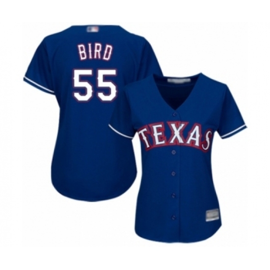 Women's Texas Rangers #55 Kyle Bird Authentic Royal Blue Alternate 2 Cool Base Baseball Player Jersey Women's Texas Rangers #55 Kyle Bird Authentic Royal Blue Alternate 2 Cool Base Baseball Player Jersey