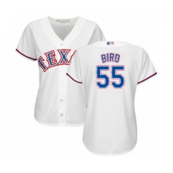 Women's Texas Rangers #55 Kyle Bird Authentic White Home Cool Base Baseball Player Jersey Women's Texas Rangers #55 Kyle Bird Authentic White Home Cool Base Baseball Player Jersey