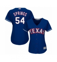 Women's Texas Rangers #54 Jeffrey Springs Authentic Royal Blue Alternate 2 Cool Base Baseball Player Jersey Women's Texas Rangers #54 Jeffrey Springs Authentic Royal Blue Alternate 2 Cool Base Baseball Player Jersey