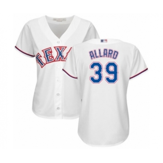 Women's Texas Rangers #39 Kolby Allard Authentic White Home Cool Base Baseball Player Jersey Women's Texas Rangers #39 Kolby Allard Authentic White Home Cool Base Baseball Player Jersey