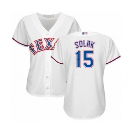 Women's Texas Rangers #15 Nick Solak Authentic White Home Cool Base Baseball Player Jersey Women's Texas Rangers #15 Nick Solak Authentic White Home Cool Base Baseball Player Jersey