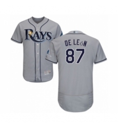 Men's Tampa Bay Rays #87 Jose De Leon Grey Road Flex Base Authentic Collection Baseball Player Jersey