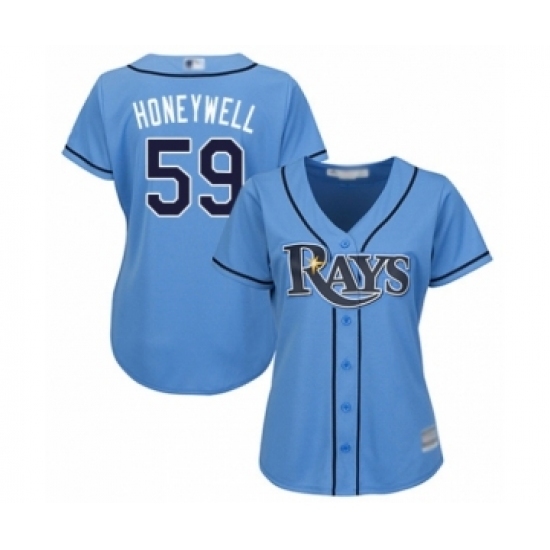 Women's Tampa Bay Rays #59 Brent Honeywell Authentic Light Blue Alternate 2 Cool Base Baseball Player Jersey Women's Tampa Bay Rays #59 Brent Honeywell Authentic Light Blue Alternate 2 Cool Base Baseball Player Jersey