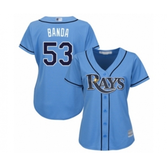 Women's Tampa Bay Rays #53 Anthony Banda Authentic Light Blue Alternate 2 Cool Base Baseball Player Jersey Women's Tampa Bay Rays #53 Anthony Banda Authentic Light Blue Alternate 2 Cool Base Baseball Player Jersey