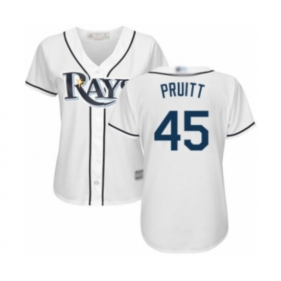 Women's Tampa Bay Rays #45 Austin Pruitt Authentic White Home Cool Base Baseball Player Jersey Women's Tampa Bay Rays #45 Austin Pruitt Authentic White Home Cool Base Baseball Player Jersey