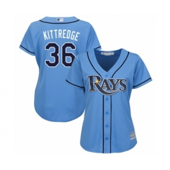 Women's Tampa Bay Rays #36 Andrew Kittredge Authentic Light Blue Alternate 2 Cool Base Baseball Player Jersey Women's Tampa Bay Rays #36 Andrew Kittredge Authentic Light Blue Alternate 2 Cool Base Baseball Player Jersey