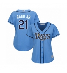 Women's Tampa Bay Rays #21 Jesus Aguilar Authentic Light Blue Alternate 2 Cool Base Baseball Player Jersey Women's Tampa Bay Rays #21 Jesus Aguilar Authentic Light Blue Alternate 2 Cool Base Baseball Player Jersey