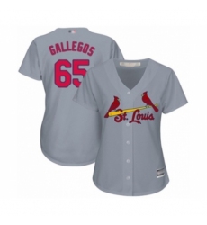 Women's St. Louis Cardinals #65 Giovanny Gallegos Authentic Grey Road Cool Base Baseball Player Jersey