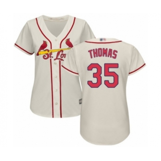 Women's St. Louis Cardinals #35 Lane Thomas Authentic Cream Alternate Cool Base Baseball Player Jersey Women's St. Louis Cardinals #35 Lane Thomas Authentic Cream Alternate Cool Base Baseball Player Jersey