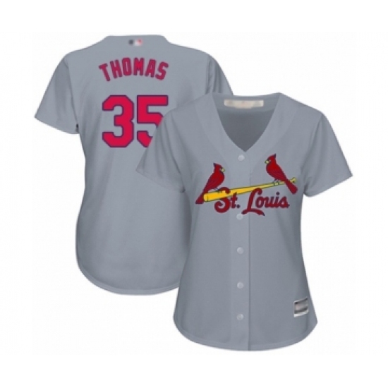 Women's St. Louis Cardinals #35 Lane Thomas Authentic Grey Road Cool Base Baseball Player Jersey Women's St. Louis Cardinals #35 Lane Thomas Authentic Grey Road Cool Base Baseball Player Jersey