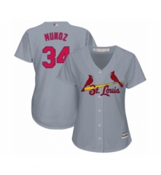 Women's St. Louis Cardinals #34 Yairo Munoz Authentic Grey Road Cool Base Baseball Player Jersey