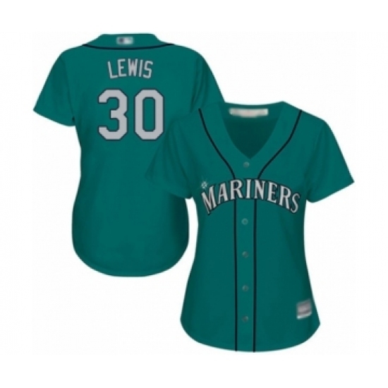 Women's Seattle Mariners #30 Kyle Lewis Authentic Teal Green Alternate Cool Base Baseball Player Jersey Women's Seattle Mariners #30 Kyle Lewis Authentic Teal Green Alternate Cool Base Baseball Player Jersey